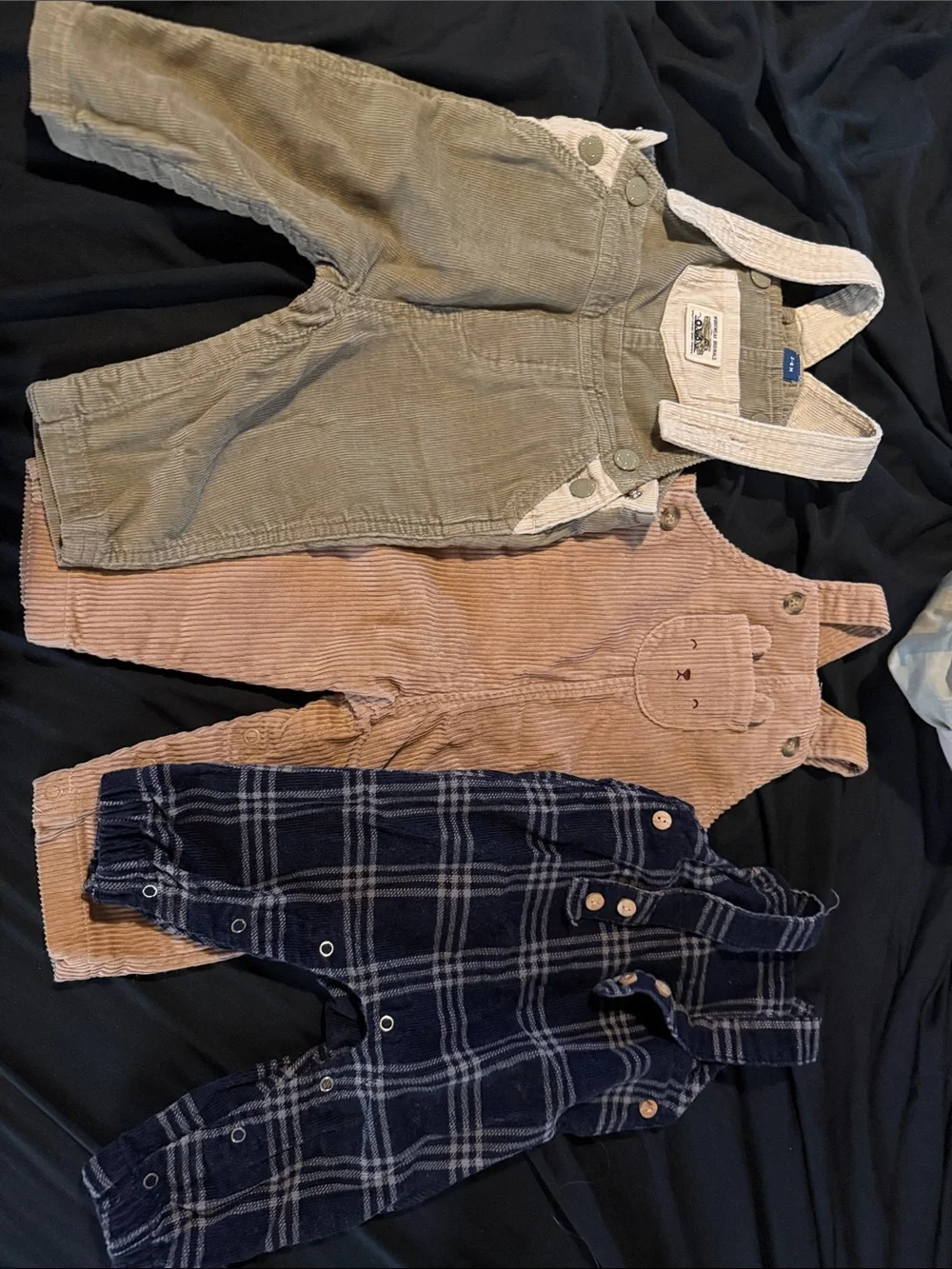 Old Navy Corduroy & Flannel Overalls Set - Olive, brown , Navy
